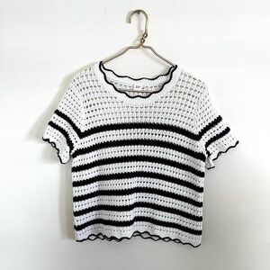 GAP Black and White cotton Crochet summer Knit Top M resortwear